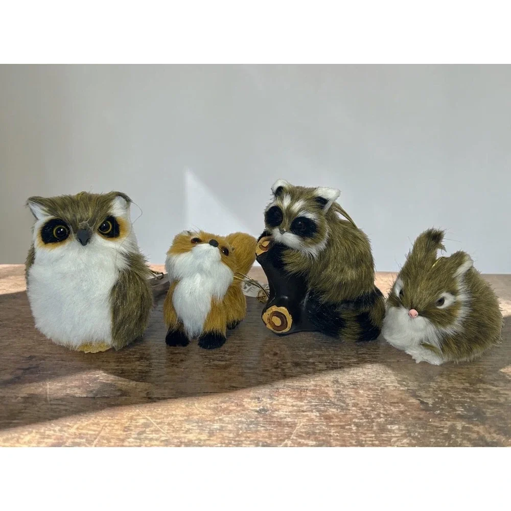 Furry Brown and White Fox Ornaments Raz Imports Christmas Raccoon Bunny Owl Faux